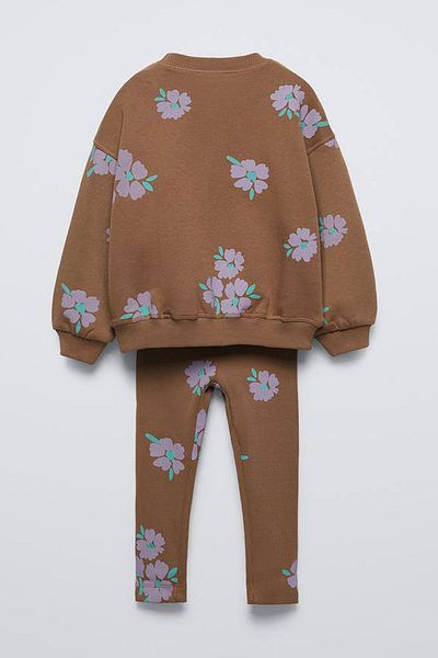 Monila New Season 3 Yarn Cotton Fabric Floral Printed Sweatshirt and Ribbed Leggings Bottom Top Set