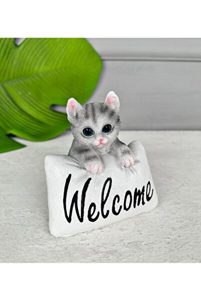 PEKİBU WELCOME SERAMİK KEDİ BİBLO GRİ