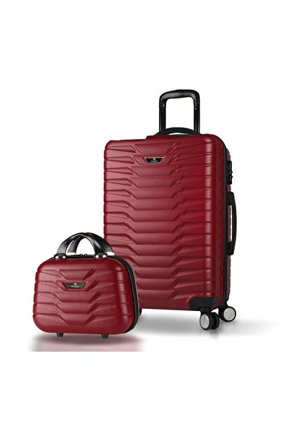 My Valice Croc Abs Makyaj ve Orta Boy Bordo 2'li Valiz Seti