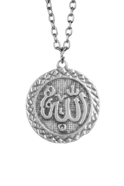 Herşey Nota Arapça Allah Yazılı Madalyon Kolye Erkek Kadın Antik Gümüş Kaplam...