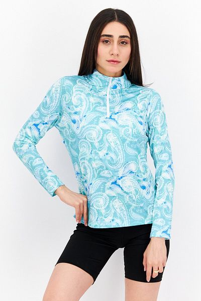 X by Gottex Kadın Spor Giyim Fit Uzun Kollu Antrenman Üstü، توركواز كومبين