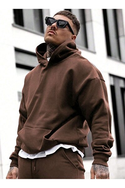 ORLONTEX Ανδρική φόρμα καφέ Oversize με κουκούλα