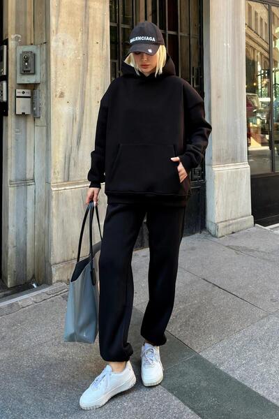 Swist Μαύρη Felpa Hooded Φούτερ-Φούτερ με Σετ Γυναικεία Φούτερ Raster