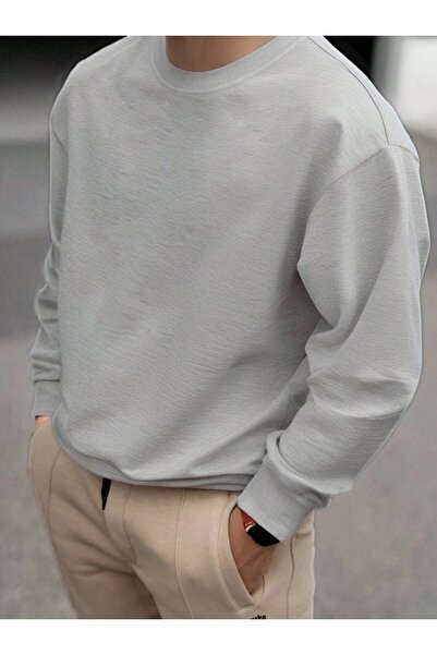 ORLONTEX Men's Gray Oversize Crew Neck Sweatshirt