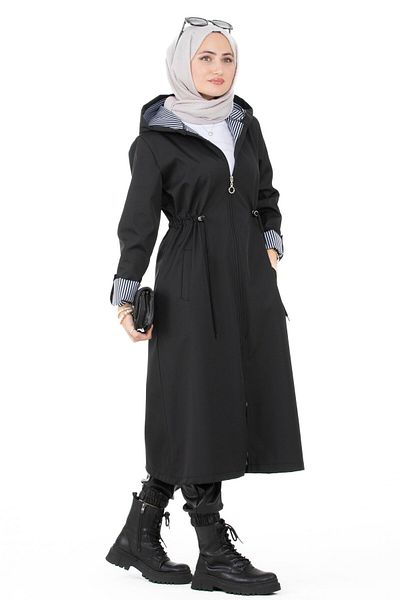 Sevitli Trench cu dungi interioare-negru