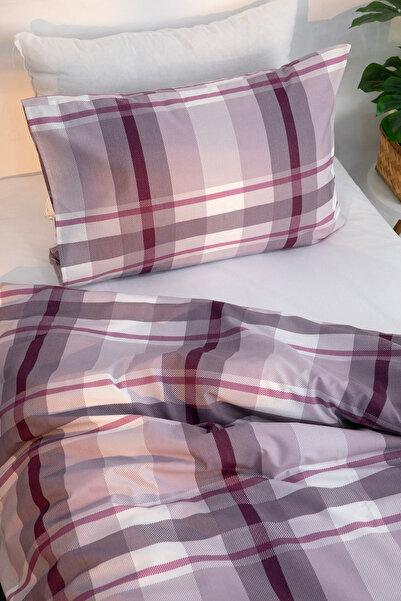 FAVORA Plaid Single Duvet Cover Set - Purple