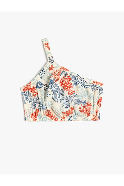 Koton Kurze Bluse aus Viskose mit einer Schulter, elastische Taille