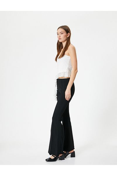Koton Pantaloni spanioli cu nervuri, talie standard, slim fit, amestec de țesătură din viscoză