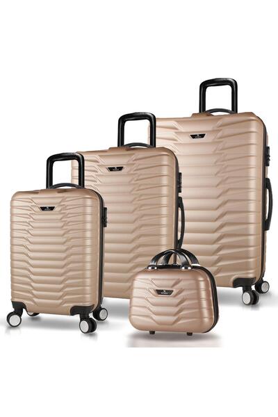 My Valice Croc Abs Kabin Orta Büyük ve Makyaj Boy Gold 4'lü Travel Valiz Seti