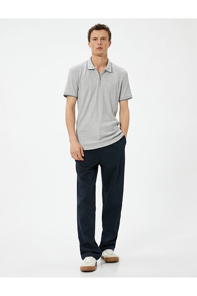 Koton Tričko Polo Neck Slim Fit na zip s krátkým rukávem
