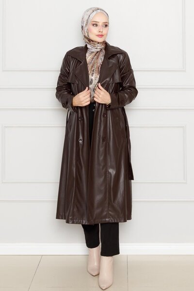 Sevitli Καμπαρντίνα Δερμάτινη Ζώνη - Καφέ