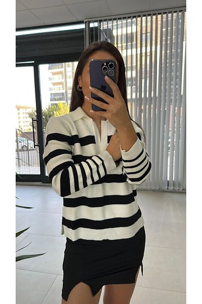 caddstore Pulover cu dungi albe negre