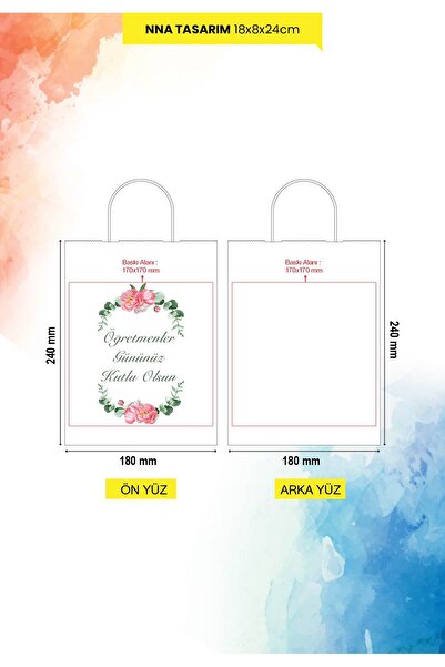 nna tasarım 25 Adet 'öğretmenler Günü" Baskılı Hediyelik Kağıt Çanta/poşet 18x8x24 Cm(BT45-25)