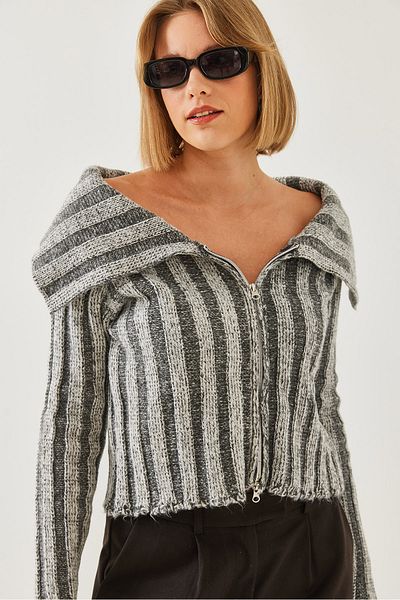 Bianco Lucci Women's Thick Corded Zippered Knitwear Cardigan 241003 60251960