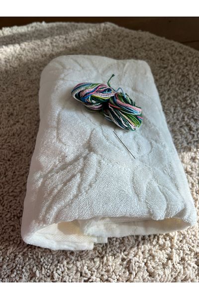 Shopiole Cross Stitch Towel Processing Kit 50Cm*90Cm Etamine Towel and Needle and Thread Set