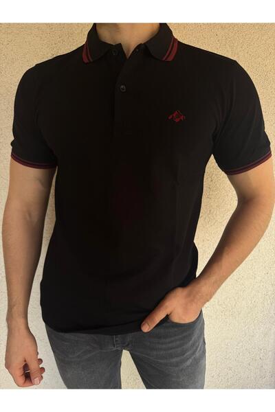 Mesh Company Erkek Siyah Polo Yaka Tişört %100 Pamuk Regular Fit, Çekmez Kuma...