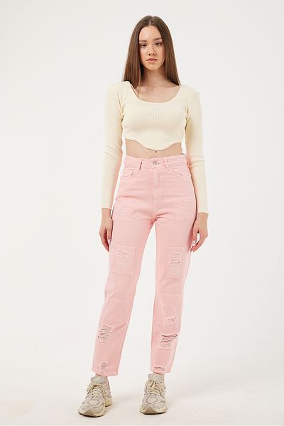 POODLE Pantaloni de denim cu detalii de uzură pentru femei
