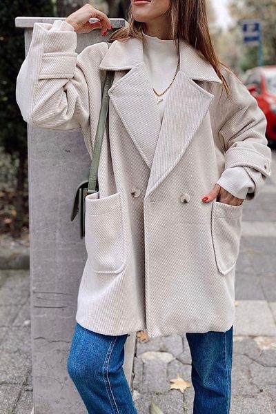 Suzi butik Women's Ecru Oversize Coat with Bag and Pocket 9247
