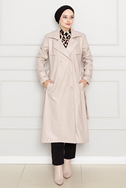 Sevitli Δερμάτινη καμπαρντίνα σε μπεζ ζώνη