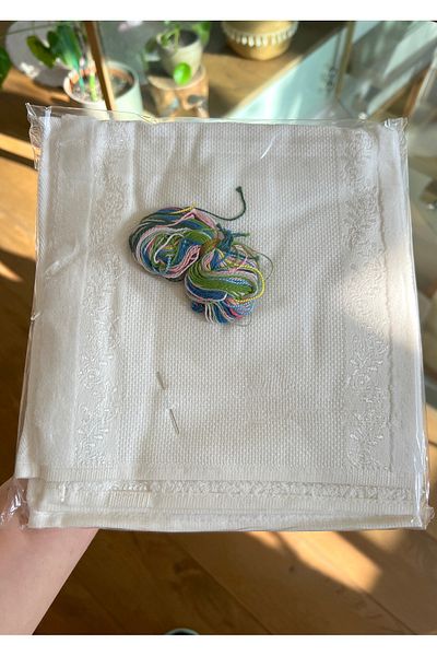 Shopiole Cross Stitch Towel Processing Kit 50Cm*90Cm Etamine Towel and Needle and Thread Set