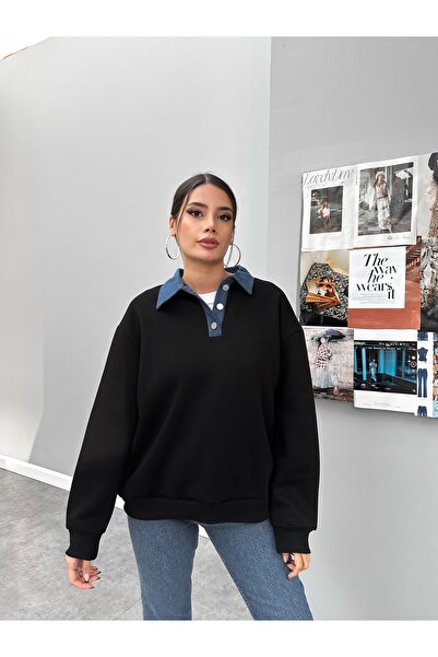 ESRAHELVACI Black Jeans Collared Raised Sweat