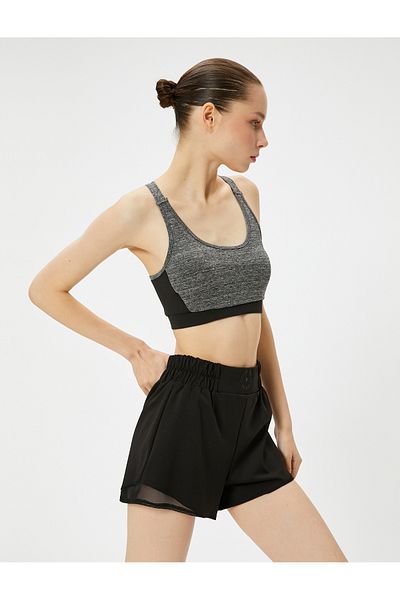 Koton Back Window Detailed Sports Bra Covered Slim Fit U Collar Piece Color Block