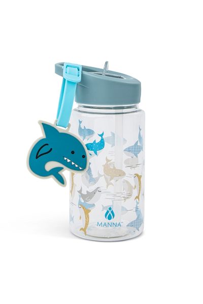 manna Buddy Shark Themed Design Water Bottle with Strap 15oz