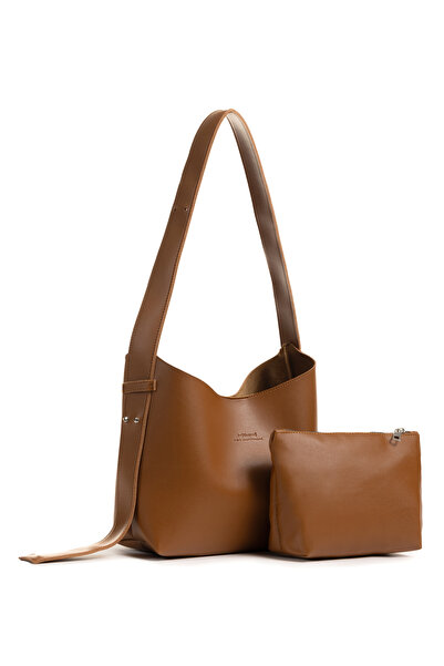 NOTHING Kadın Taba Deri Makyaj Çantalı 3 Aşamalı Tasarım Ayarlanabilir Askılı El, Omuz Ve Çapraz Çanta