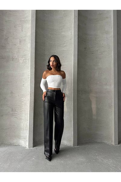 prova Faux Leather Palazzo Pants - Misspnt24654