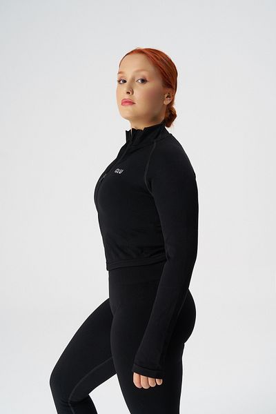 qlu Attractive Collection Women's Black Seamless/Seamless Zip-Up Crop Top