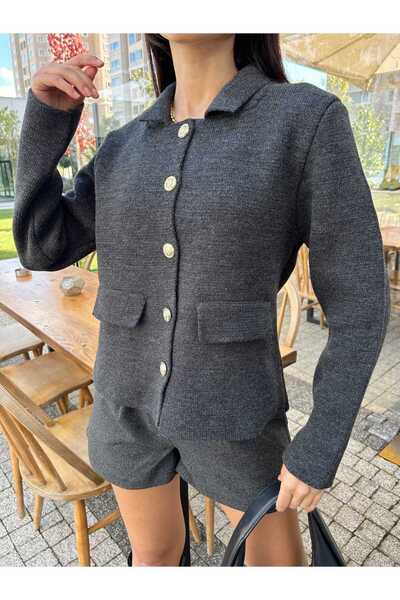 Puella Women's Gold Button Pocket Detailed Blazer Crop Jacket Women's Cardigan