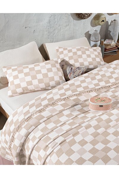 destinyhometex %100 Pamuk Tek Kişilik 160 X 240cm Yatak Örtüsü/1 Adet 50x70cm Yastık 4 Katlı Multi Muslin