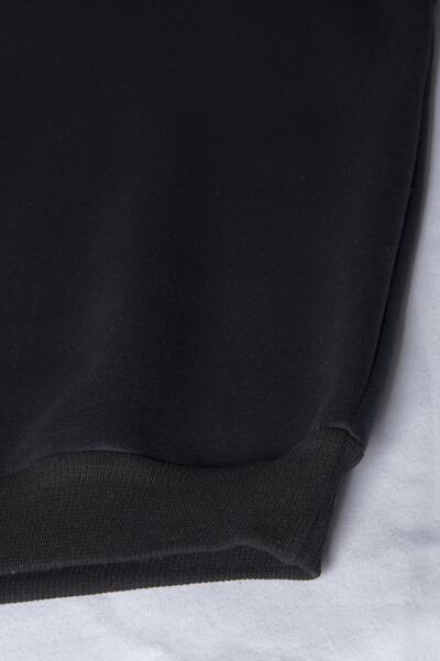 blackjack giyim Unisex Siyah Önü Veaven Baskılı Oversize Kalın Iki Iplik Şardonlu Bisiklet Yaka Sweatshirt