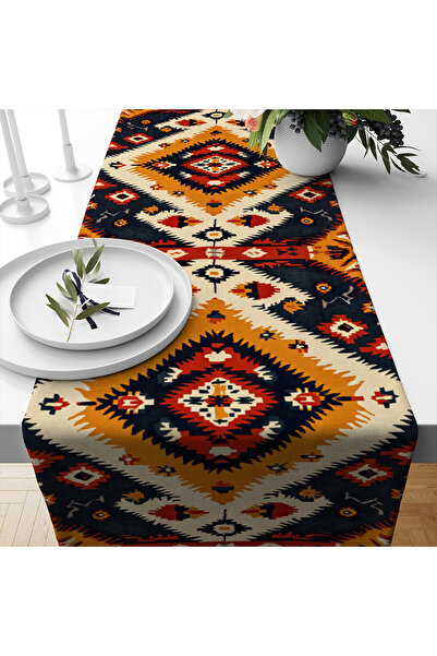 Else Dekor Otantik Etnik Desenli Baskılı Leke Tutmaz Dertsiz Dekoratif Runner...