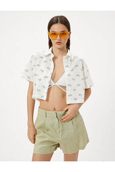 Koton Βαμβακερό φλοράλ μοτίβο κοντομάνικο πουκάμισο Crop