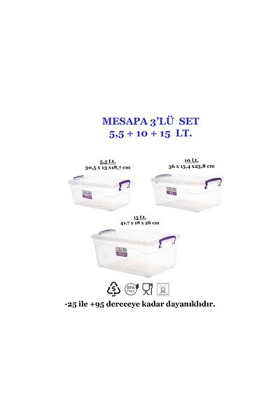 MESAPA مجموعة من 3 قطع - حاوية تخزين متعددة الأغراض وسلة صندوقية بغطاء