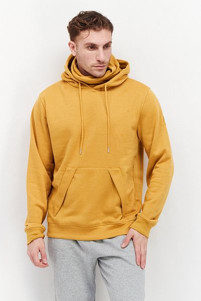 Duck and Cover Men Hooded Plain Sweatshirt, Mustard