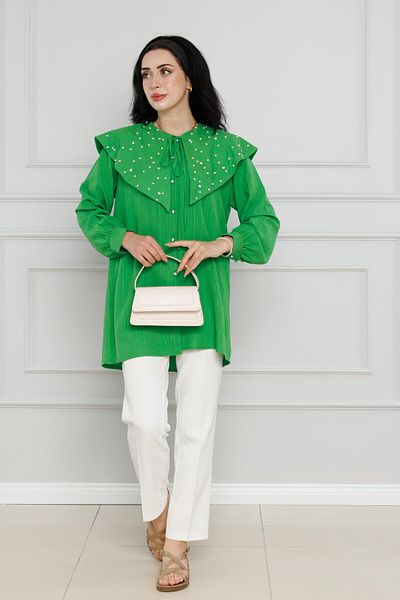Sevitli Tunica cu guler lat cu perla verde Benetton