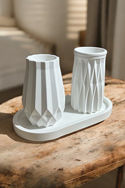 BAYRAMPASAHOBİ Minimalist Tabaklı Prizma Vazo Set