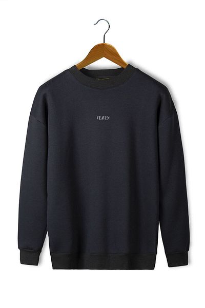 blackjack giyim Hanorac unisex negru cu imprimeu Veaven, gros, cu două fire, cu gât crew
