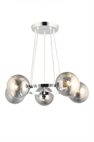 SONSUZ AYDINLATMA&AVİZE Infinite Chrome 5-Piece Ring Smoked Globe Glass Modern Chandelier