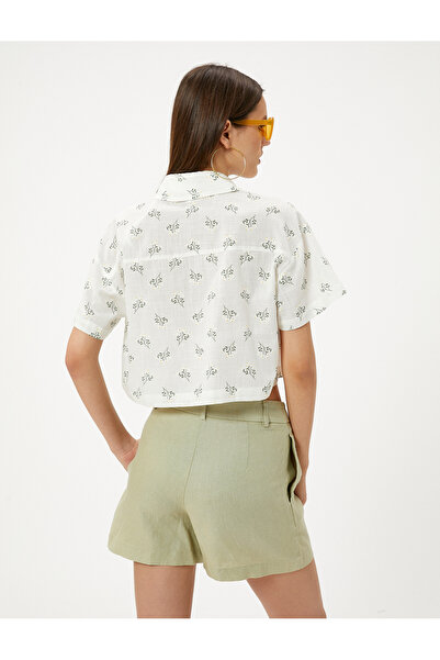 Koton Βαμβακερό φλοράλ μοτίβο κοντομάνικο πουκάμισο Crop