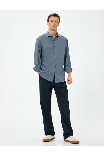 Koton Slim Fit Half Italian Collar Basic Shirt