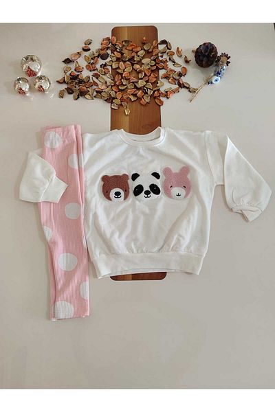 WİKİBOOM Teddy Bear and Panda Embroidered Teddy Embroidered 3-Thread Tights Girl's Set
