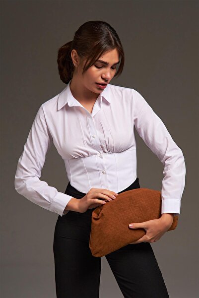 Berlesi Кафява велурена кожена плетена чанта с детайлен дизайн