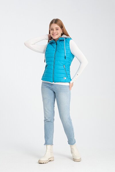Wise Women's Hooded Combed Cotton Lined Puffer Vest