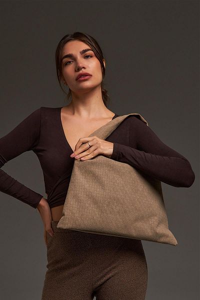 Berlesi Geantă de umăr din piele de căprioară de nurcă cu detaliu tricotat