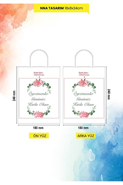 nna tasarım 5 Adet Öğretmenler Günü Çift Yön Baskılı Hediyelik Kağıt Çanta/poşet 18x8x24 Cm(BC45-5)