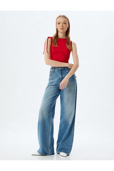Koton Crew Neck Slim Fit Sleeveless Top - Draped and Lacing Detail