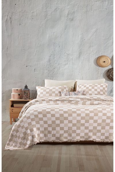 destinyhometex Двойно кувертюрно покривало 230x250 см/2 броя калъфка за възглавница 50x70 см, 4 слоя, многослоен муселин, 100% памук